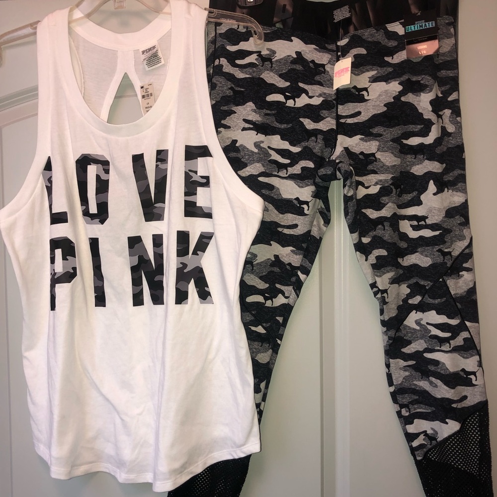 *NWT* VS Pink Tank and High Waist Mesh Leggings